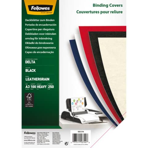 Copertine per rilegatura FELLOWES Delta goffrate cartoncino nero A3 250 g/m² conf. 100 pezzi - 5374401